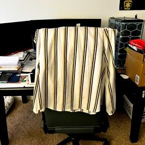 White, mustard, and black striped dress shirt